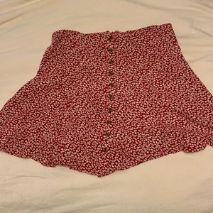 red and white floral mini skirt